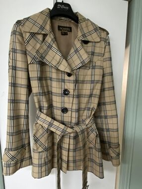 Novelti Beige Plaid Trench Coat